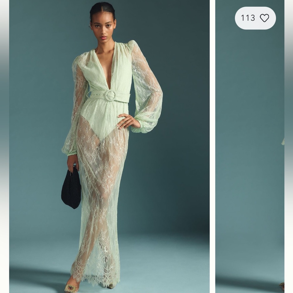 MISHA Pistachio Sheer Lace Maxi Dress Size L EU 40 NWT Formal Occasion NWT